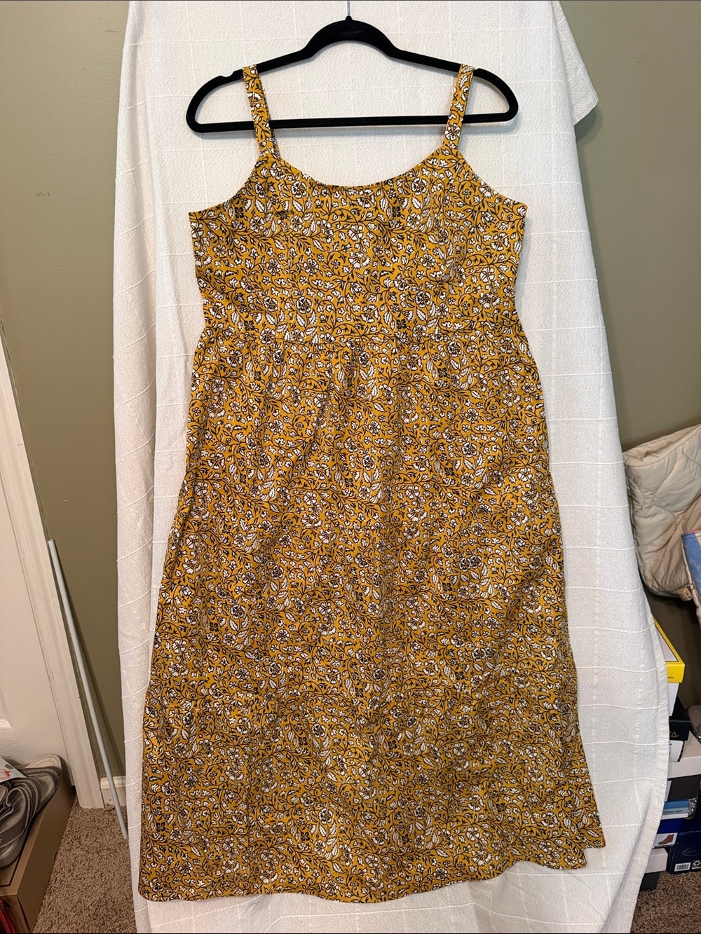 Candace Cameron Bure Mustard Floral Midi Dress
